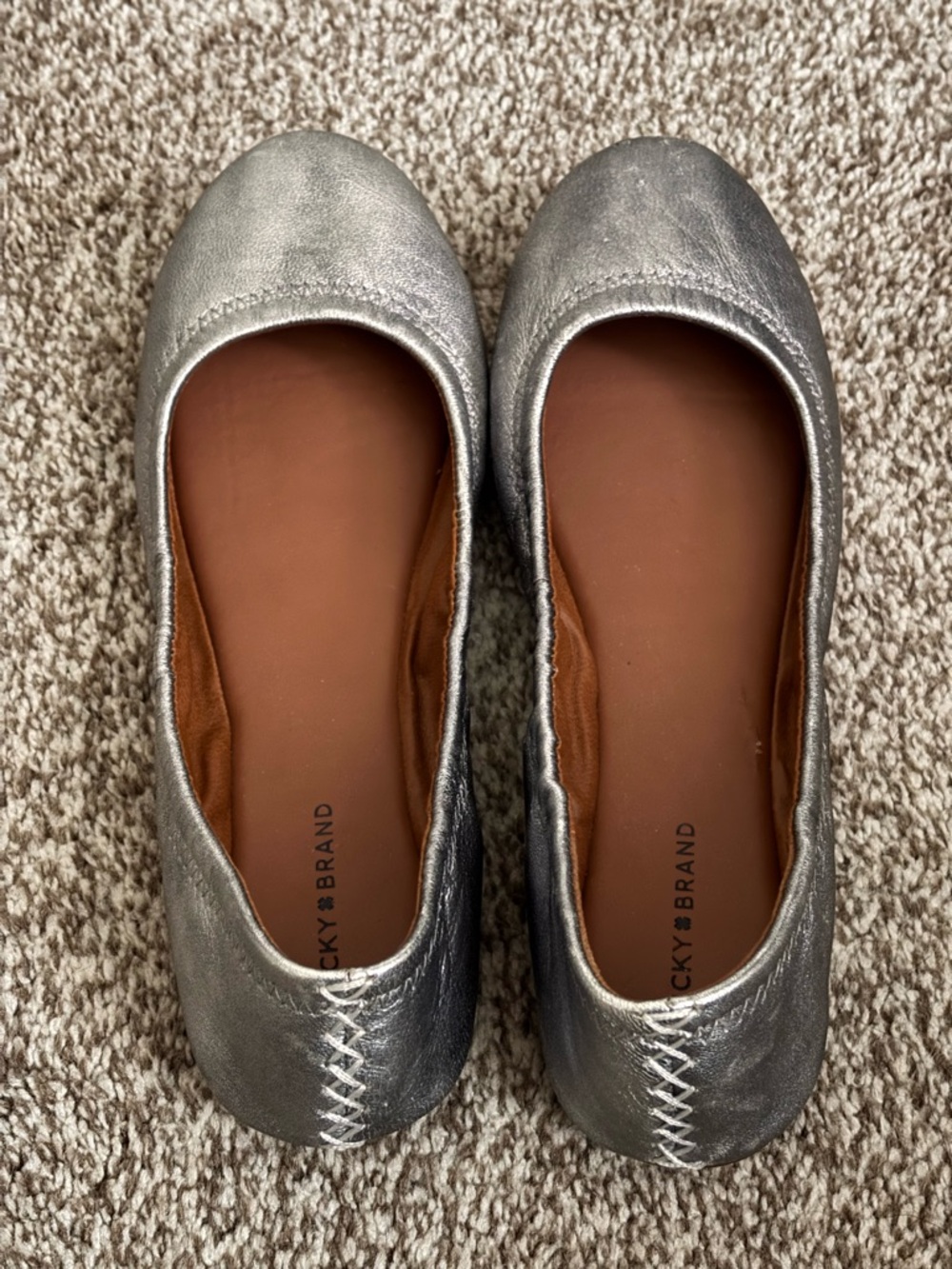 Lucky Brand Metallic Silver Leather Ballet Flats